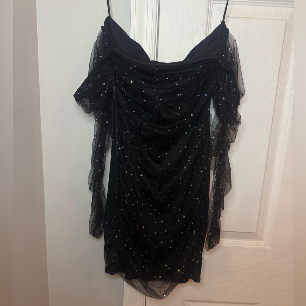 Sparkly Black Dress with mesh sleeves